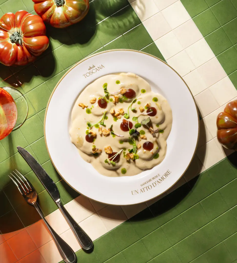 Raviolis de trufa blanca con nueces pecanas